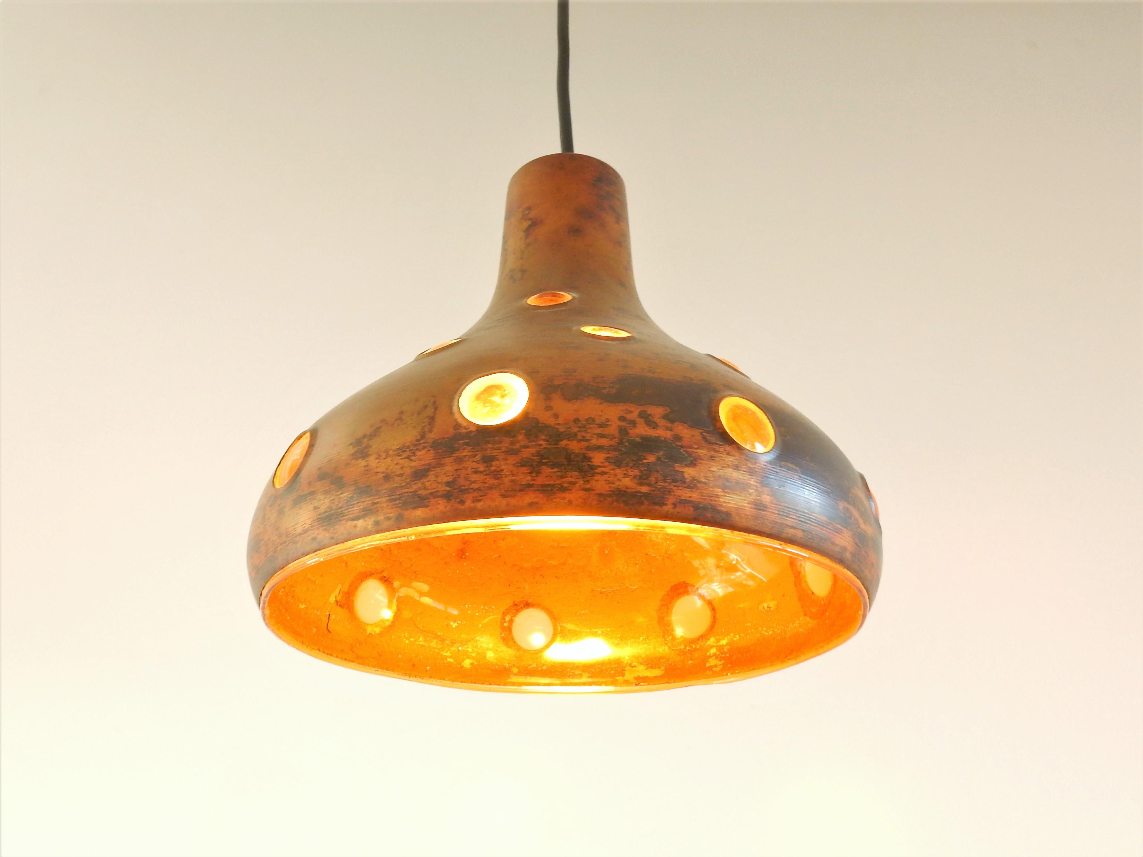 Set of 2 Brutalist Metal and Glass Pendant Lamps, Late 1960s-Early 1970s In Good Condition In Steenwijk, NL