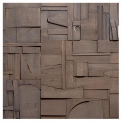 Set of 2 Brutalist Soft Gray Reclaimed Wood Collage Tiles by Peter Glassford