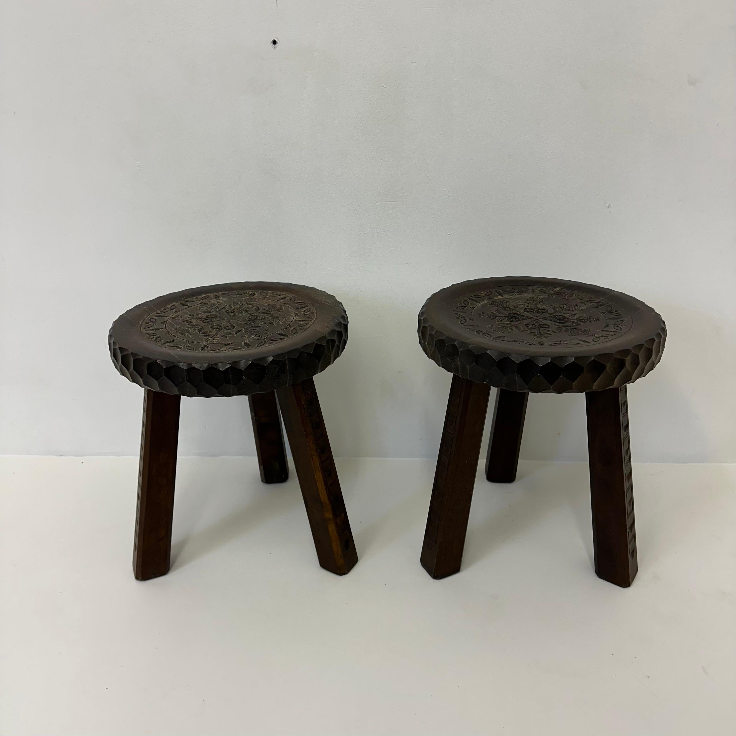 Set of 2 brutalist stools solid oak , 1970s 5