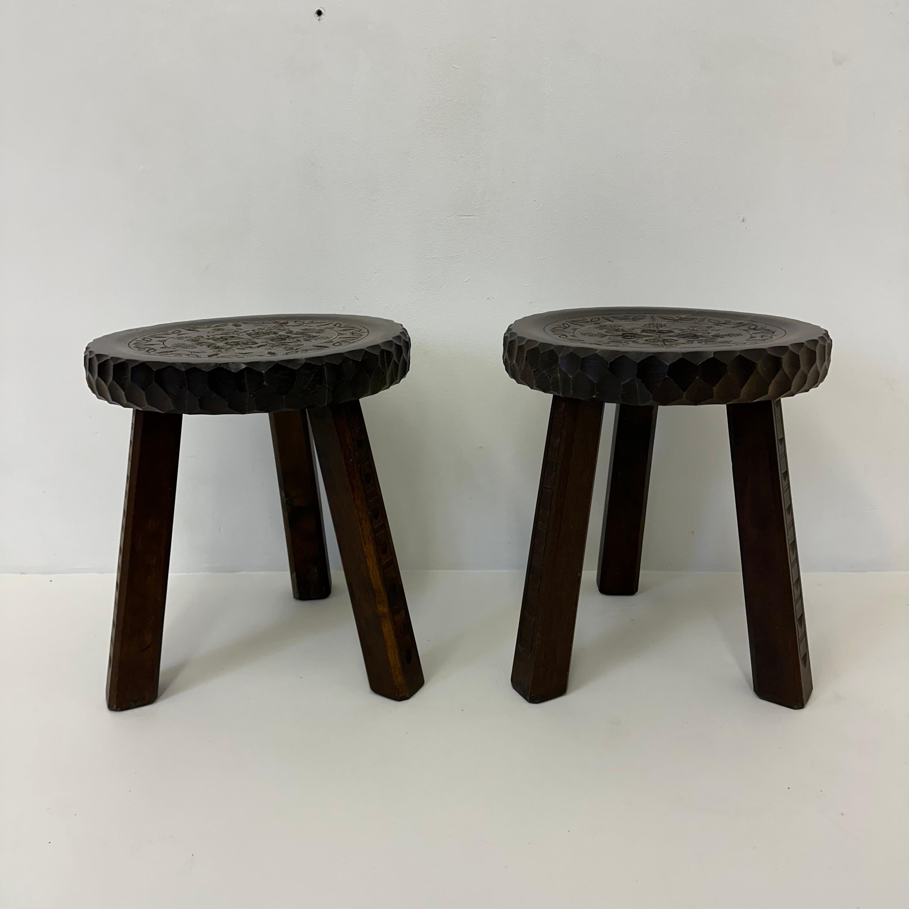 Set of 2 brutalist stools solid oak , 1970s 6