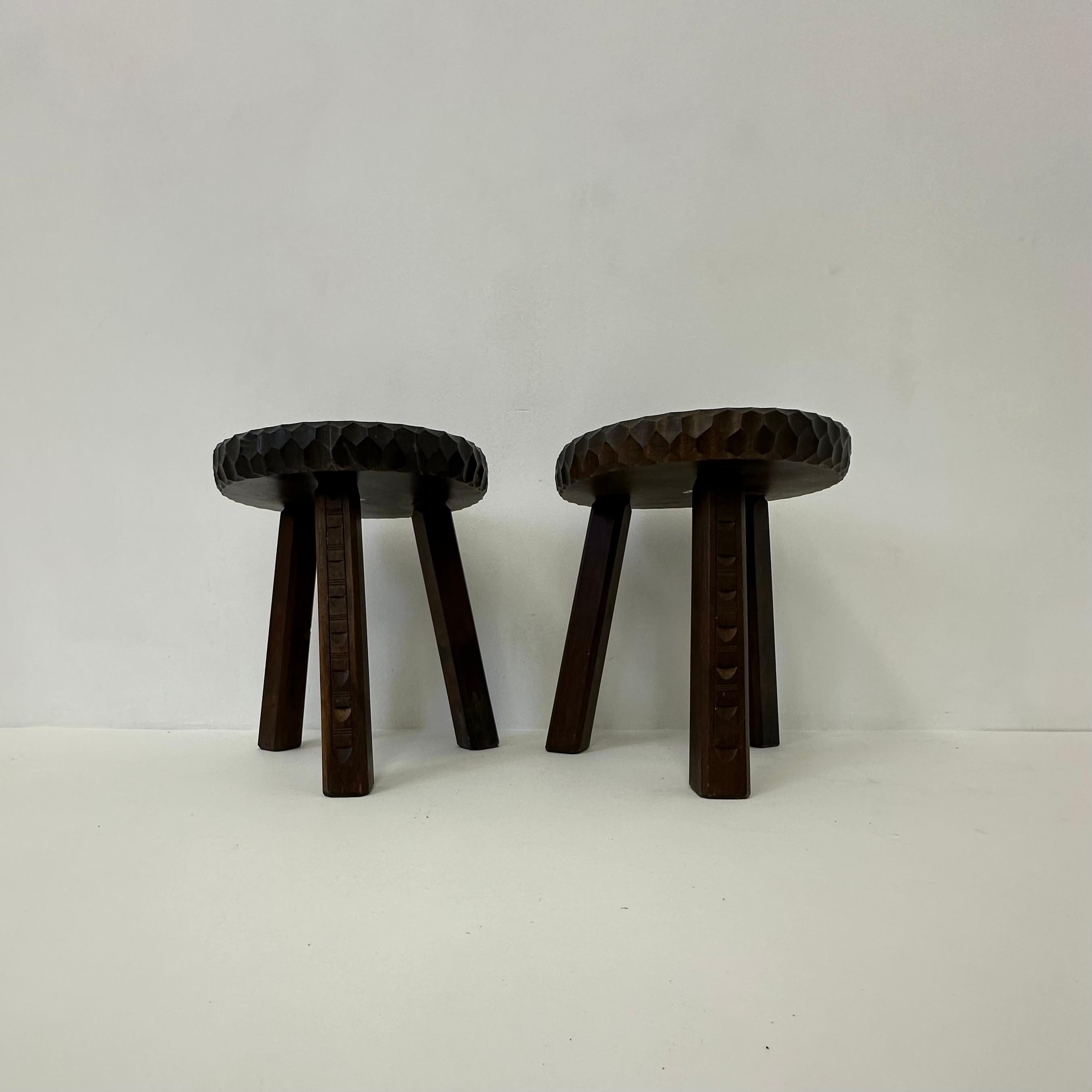 Brutalist Set of 2 brutalist stools solid oak , 1970s