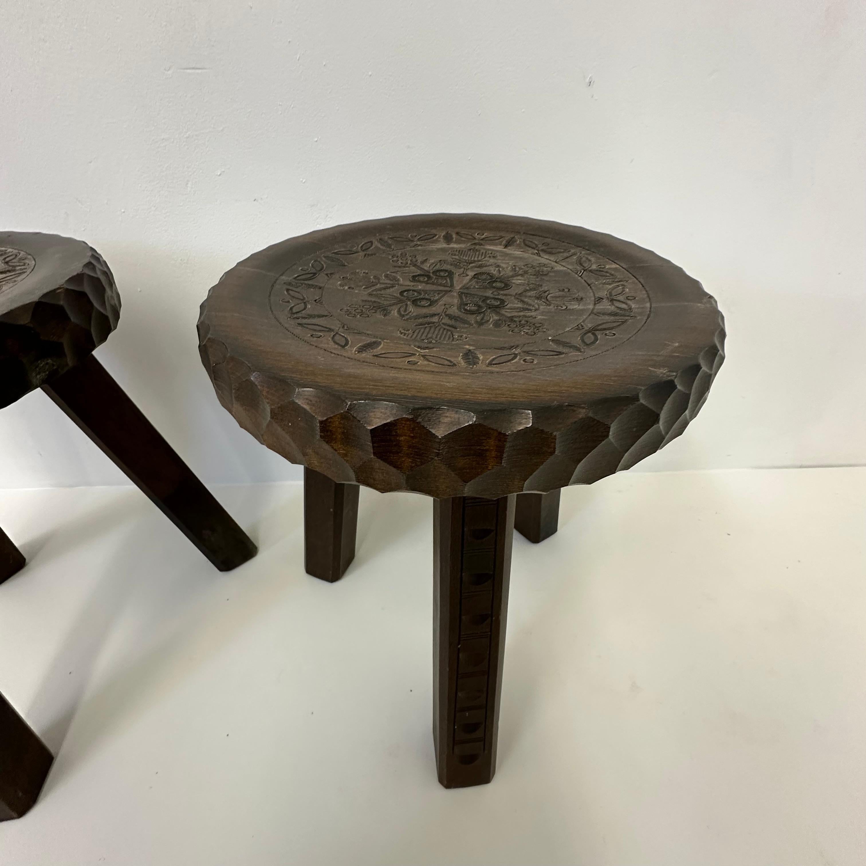 Oak Set of 2 brutalist stools solid oak , 1970s
