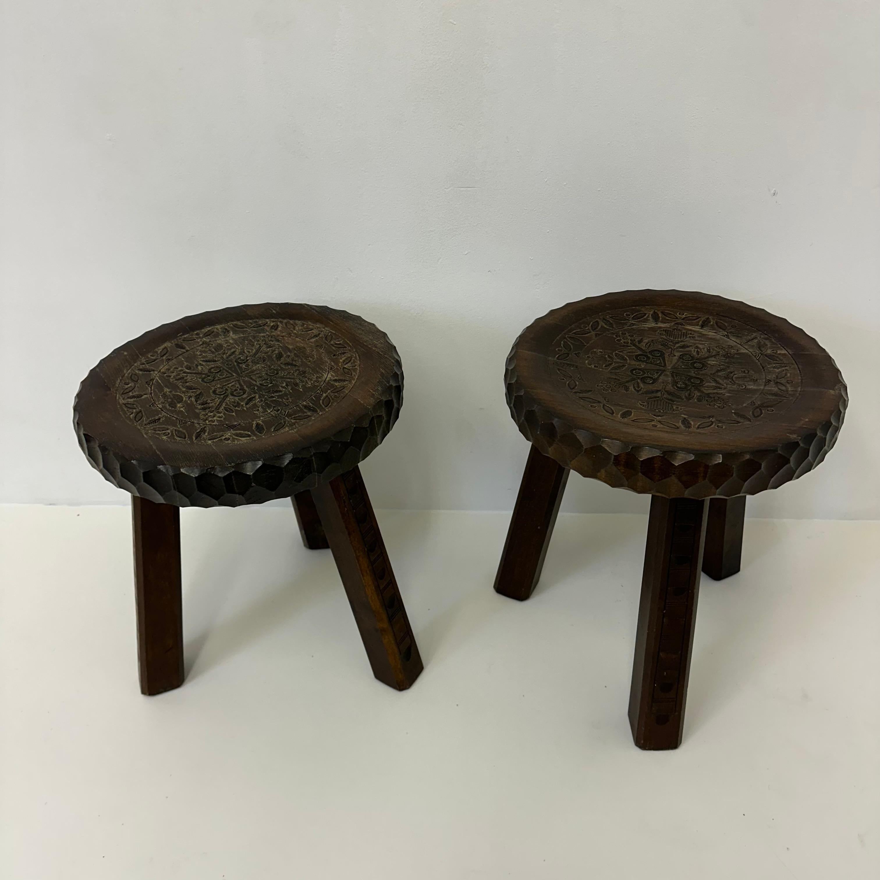 Set of 2 brutalist stools solid oak , 1970s 1
