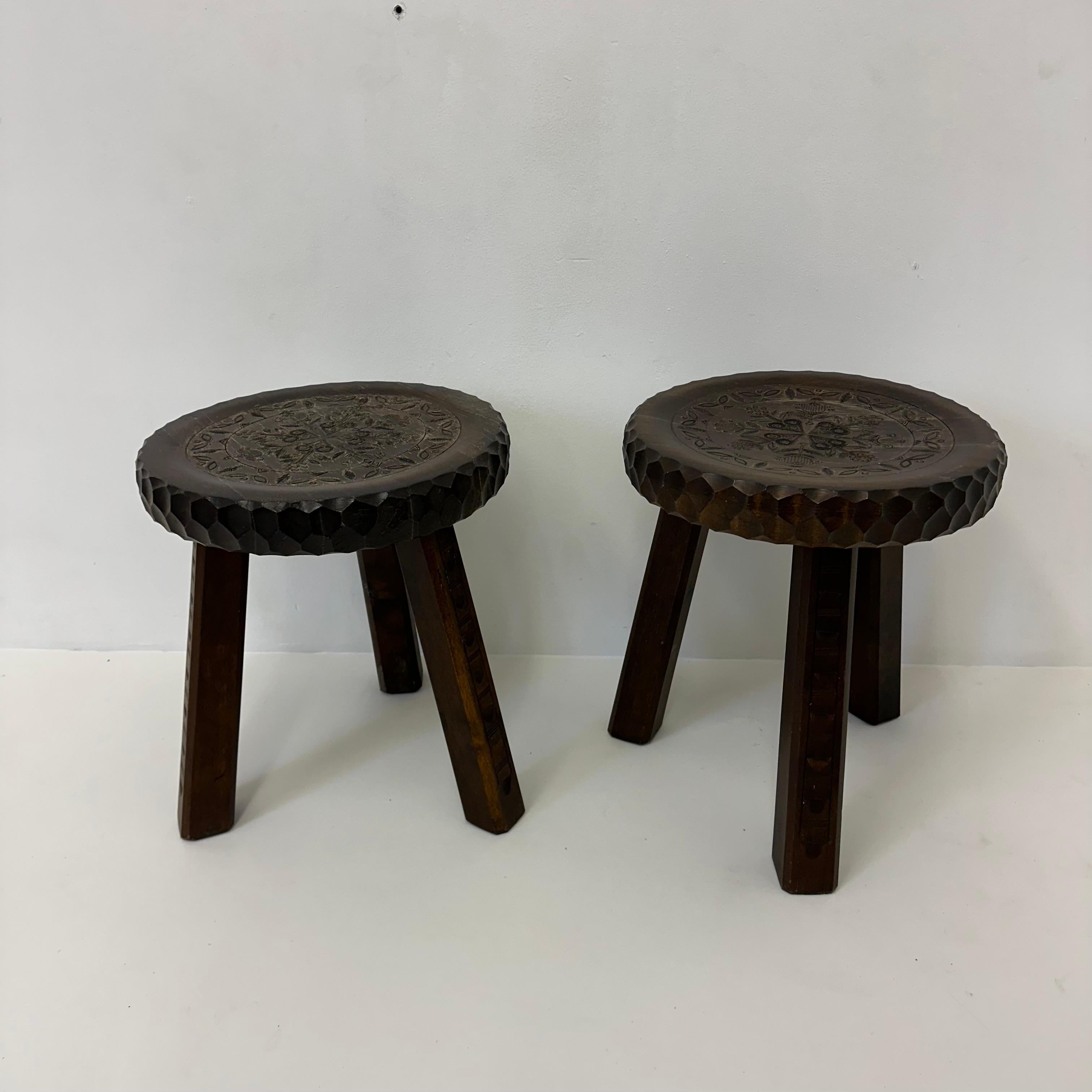 Set of 2 brutalist stools solid oak , 1970s 2