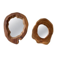 Set of 2 Brutalist-style organic wooden mirrors, 1950s