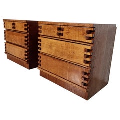 Set of 2 Brutalist Style Solid Oak Nightstands, Italy, 1970s