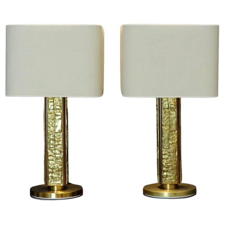 Set of 2 Brutalist table lamps by Eseria Luci Italy, model Margot