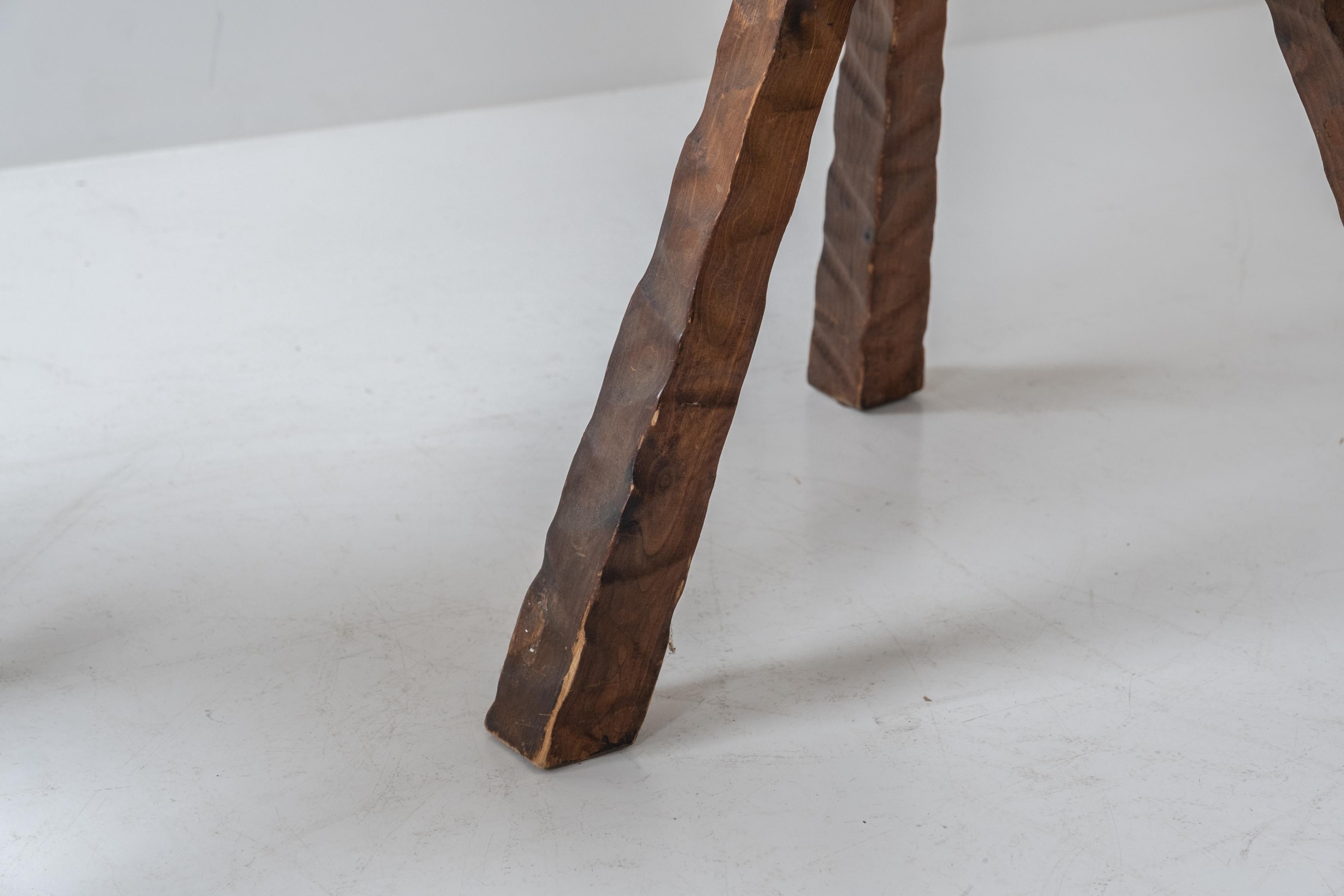 Set of 2 Brutalist tripod stools from Spain, designed in the 1960s.  8