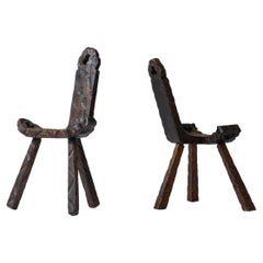 Set of 2 Brutalist tripod stools from Spain, designed in the 1960s. 