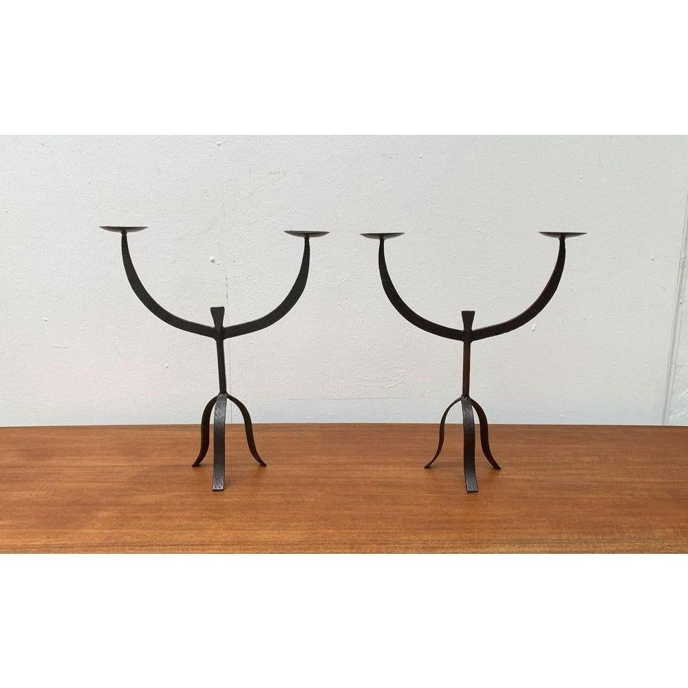 Set of 2 Brutalist Wrought Iron Candleholders, 1960s For Sale 6