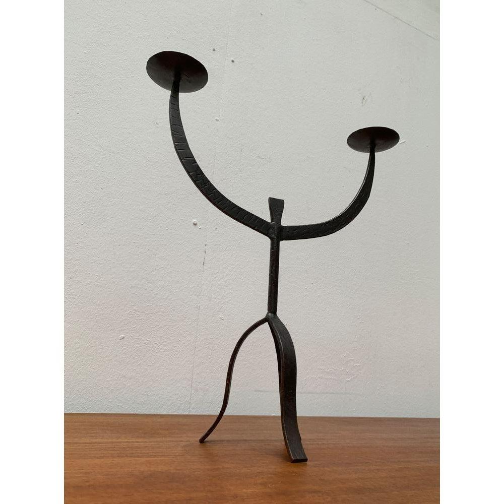 Metal Set of 2 Brutalist Wrought Iron Candleholders, 1960s For Sale