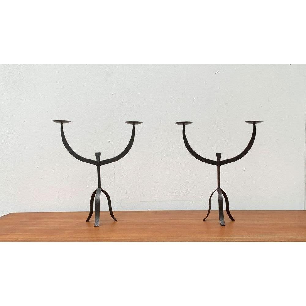 Set of 2 Brutalist Wrought Iron Candleholders, 1960s For Sale 2