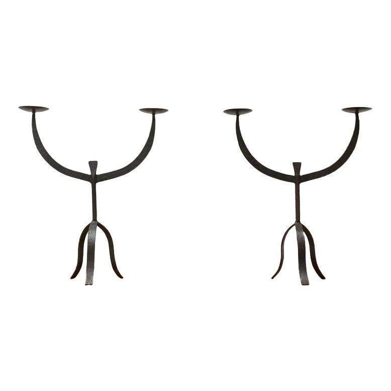 Set of 2 Brutalist Wrought Iron Candleholders, 1960s