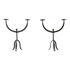 Set of 2 Brutalist Wrought Iron Candleholders, 1960s