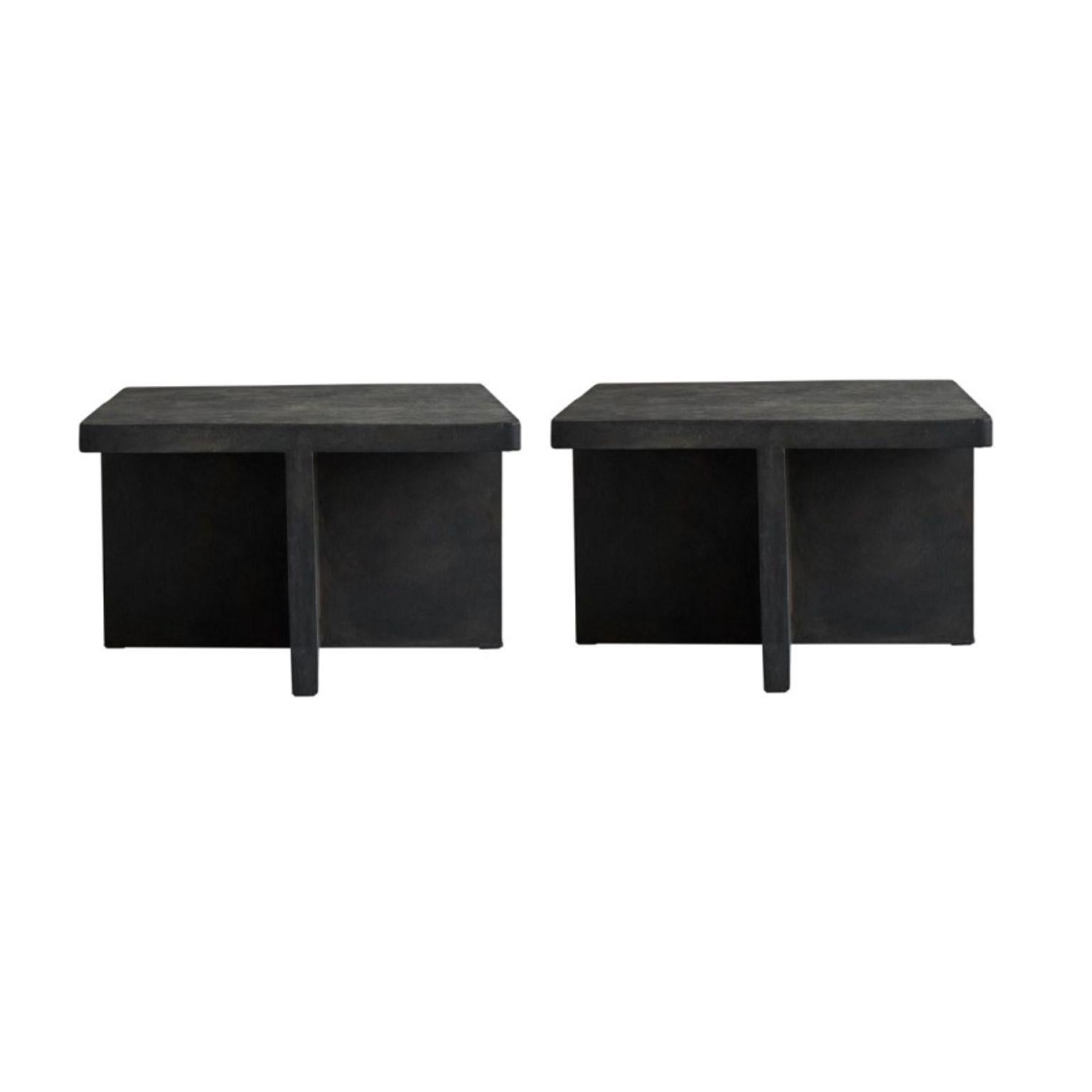 Set of 2 Brutus coffee tables by 101 Copenhagen
Designed by Kristian Sofus Hansen & Tommy Hyldahl
Dimensions: L60 / W60 /H36 CM
Materials: Fiber Concrete

Inspired by the Brutalist architecture movement of the mid-20th century, the Brutus