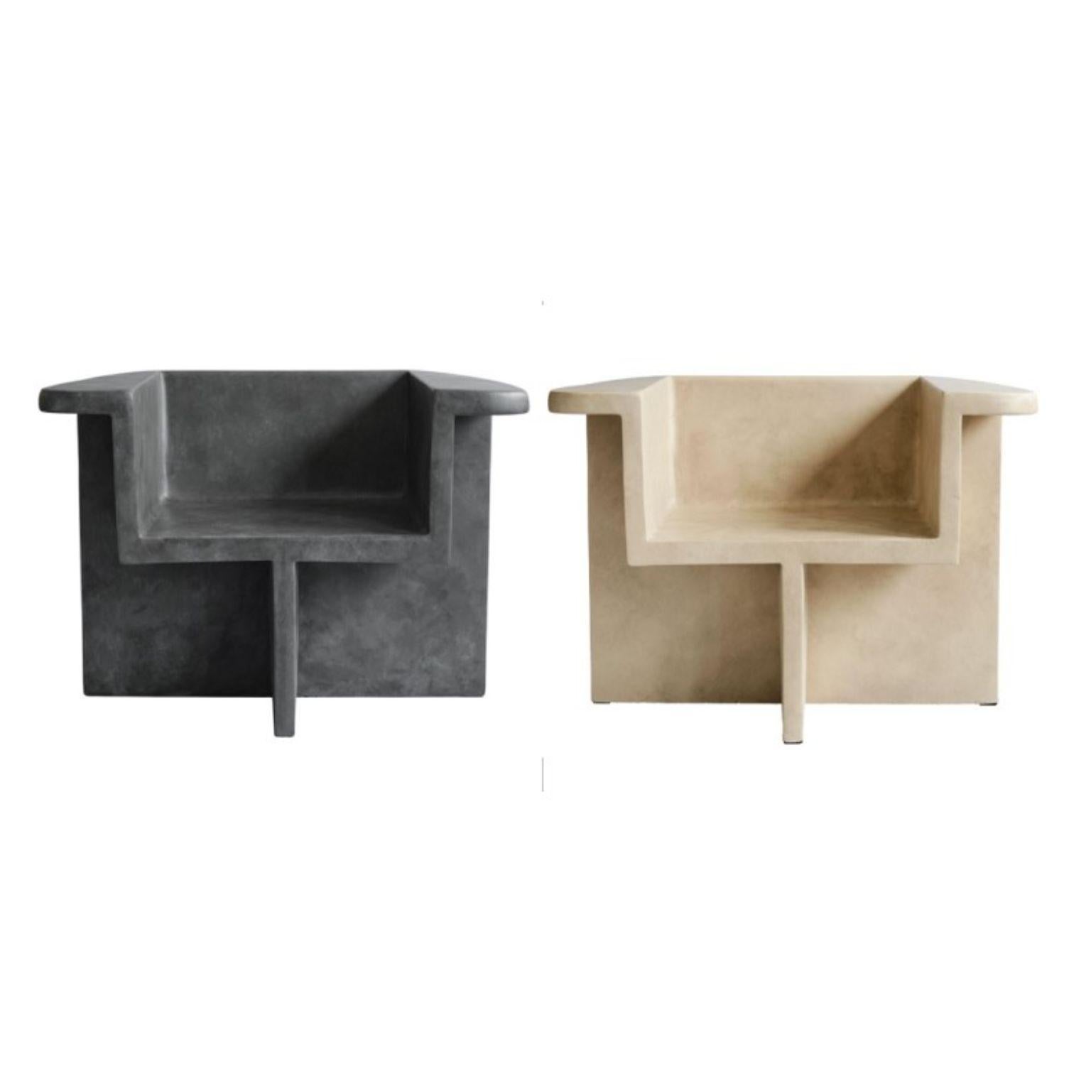 Set of 2 Brutus lounge chairs by 101 Copenhagen
Designed by Kristian Sofus Hansen & Tommy Hyldahl
Dimensions: L91 / W61 /H61 CM
Seat height: 38 CM / Seat depth: 48 CM
Backrest height: 28 CM
Materials: Fiber Concrete

Brutus Lounge Chair Cushion -