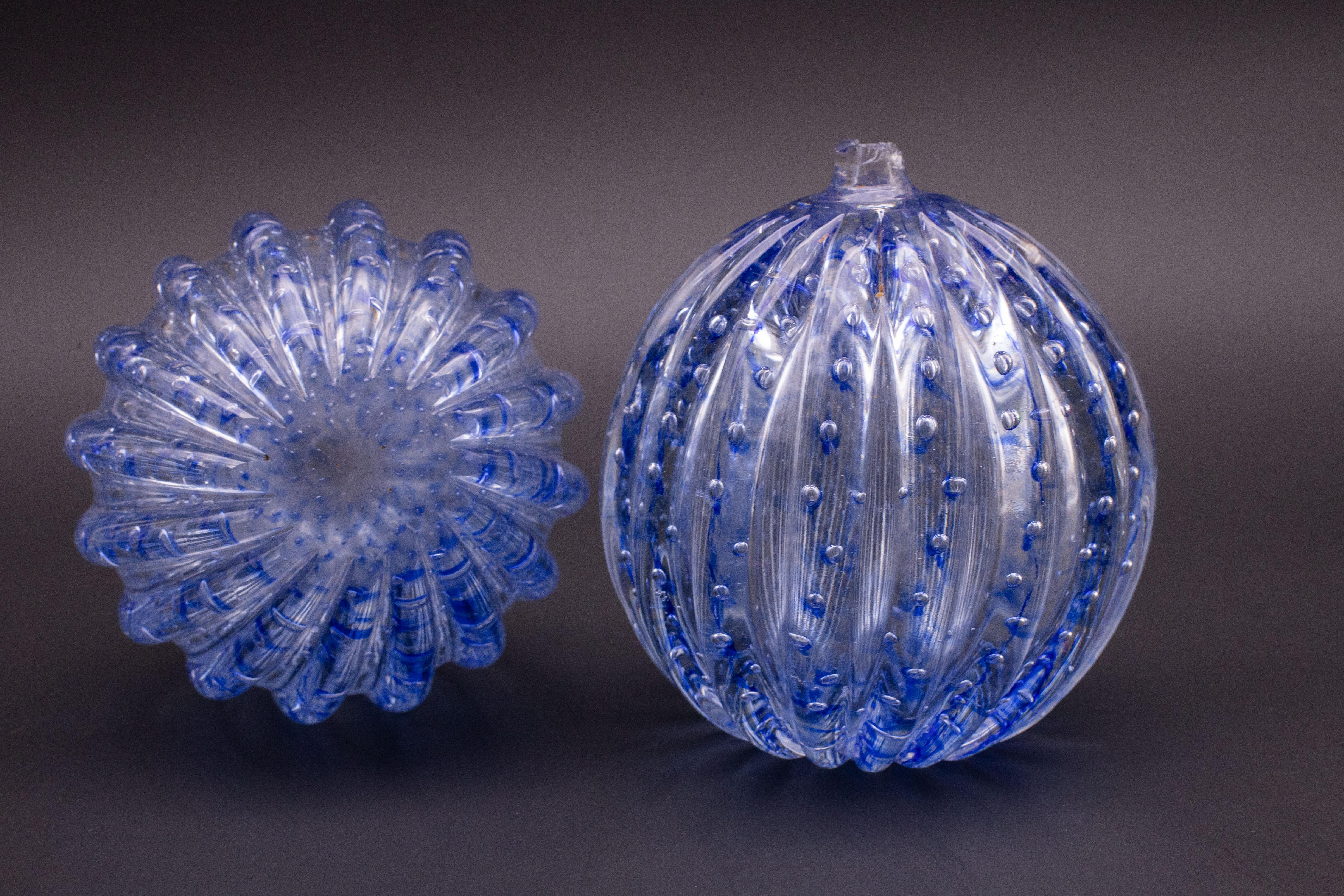 Set of 2 Bubbles Blu Vase by Barovier e Toso, 1950s In Good Condition For Sale In Roma, IT