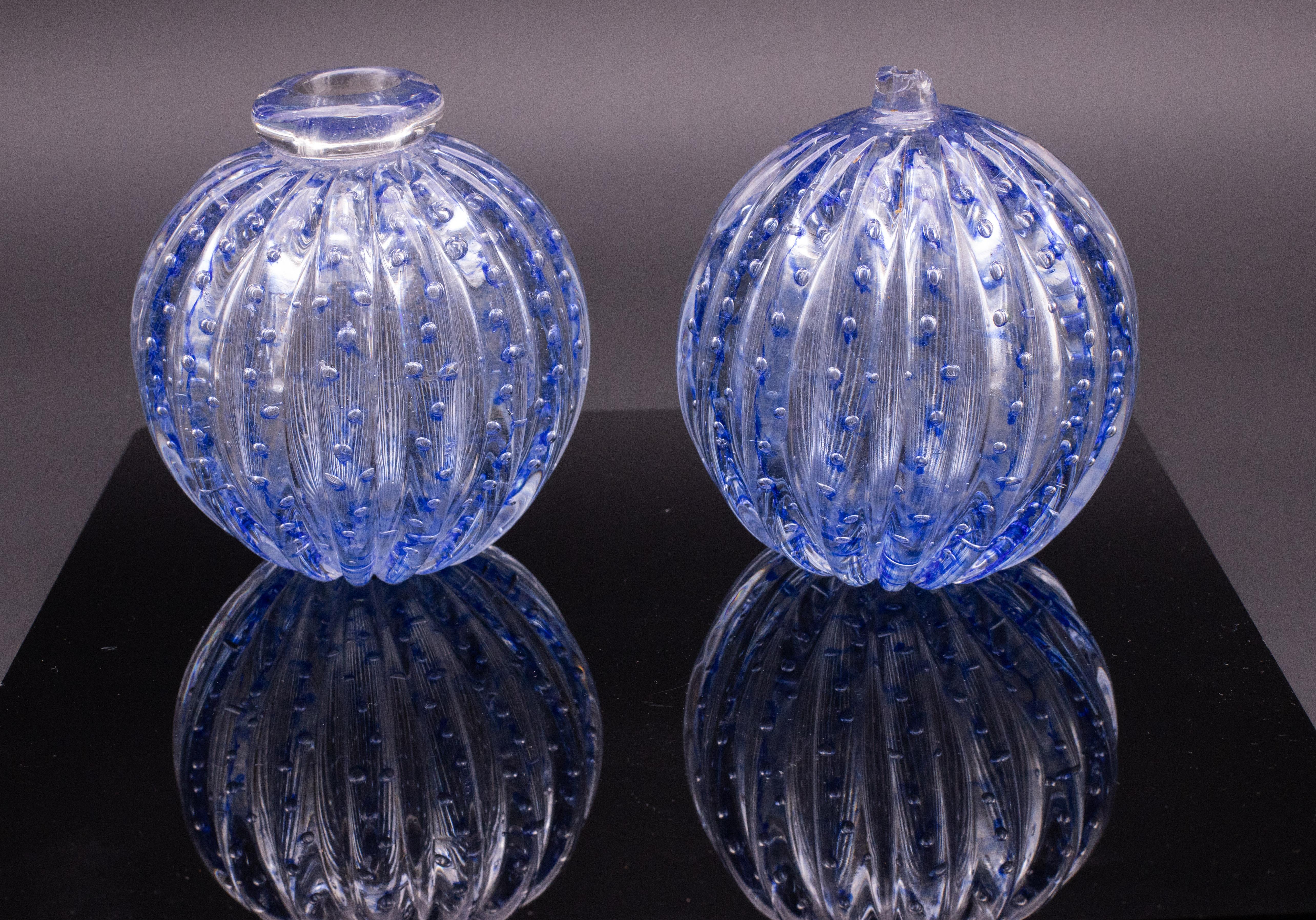 Milieu du XXe siècle Ensemble de 2 vases Bubbles Blu par Barovier&Toso, années 1950 en vente
