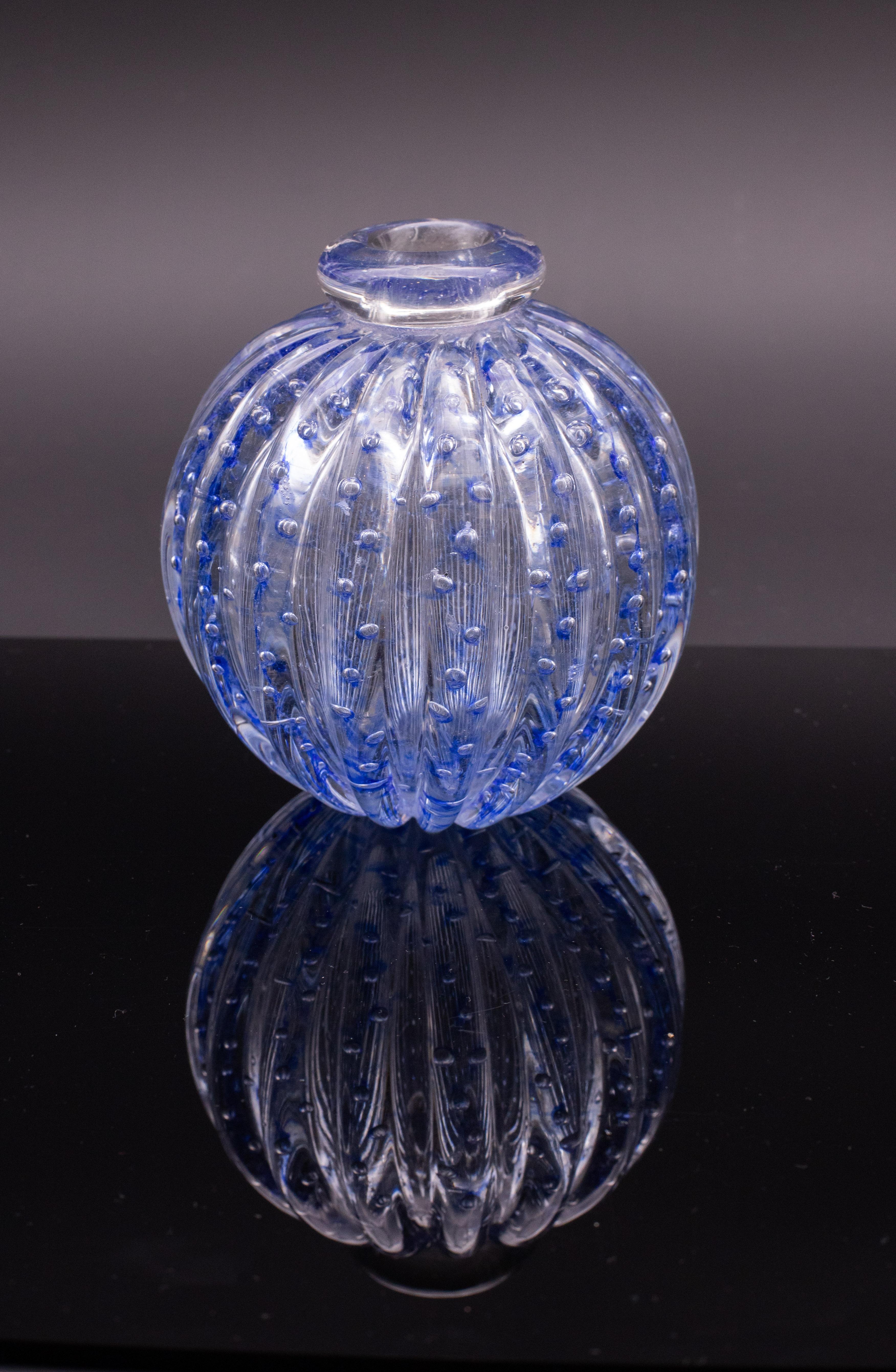 Murano Glass Set of 2 Bubbles Blu Vase by Barovier e Toso, 1950s For Sale