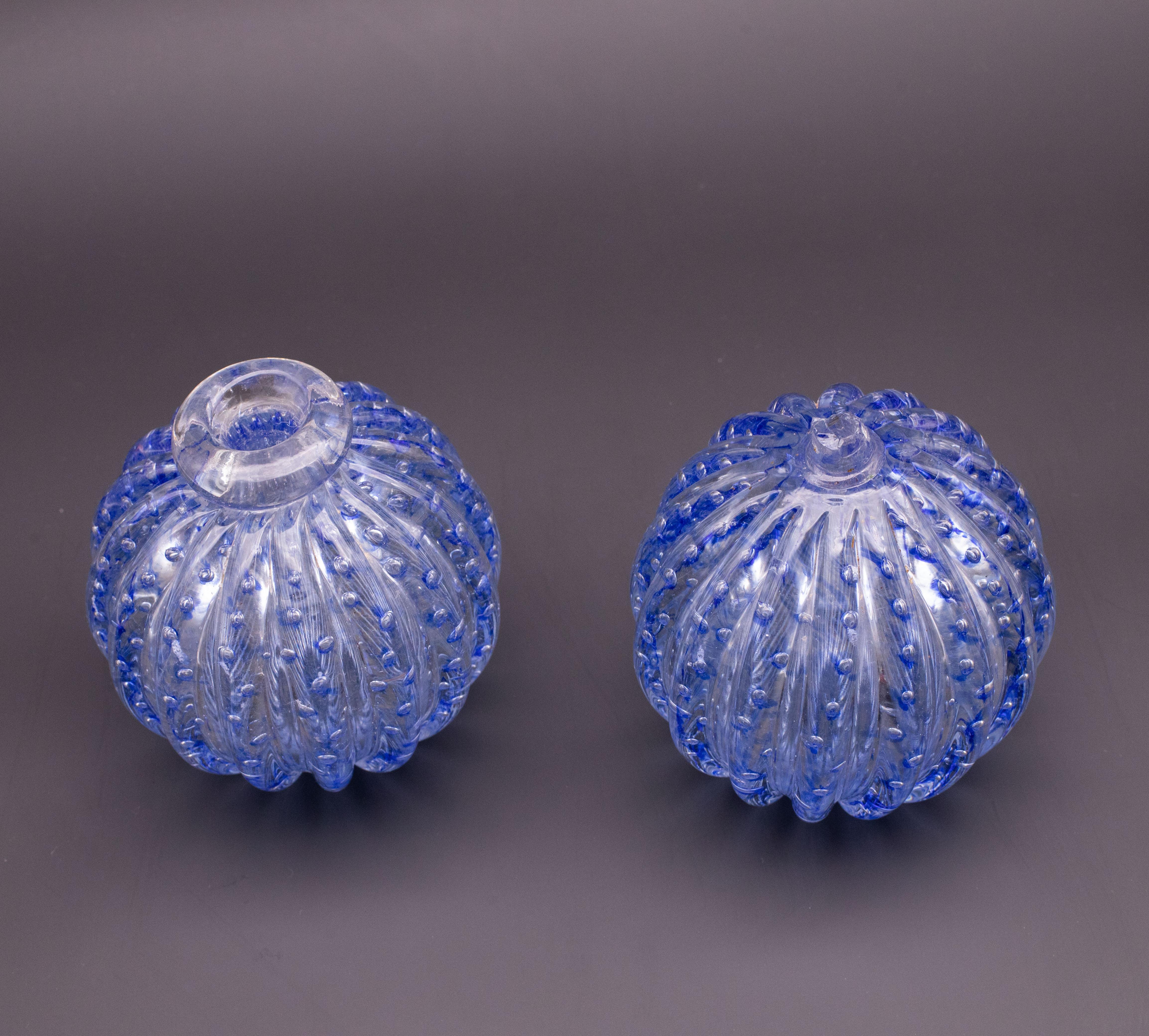 Set of 2 Bubbles Blu Vase by Barovier e Toso, 1950s For Sale 1