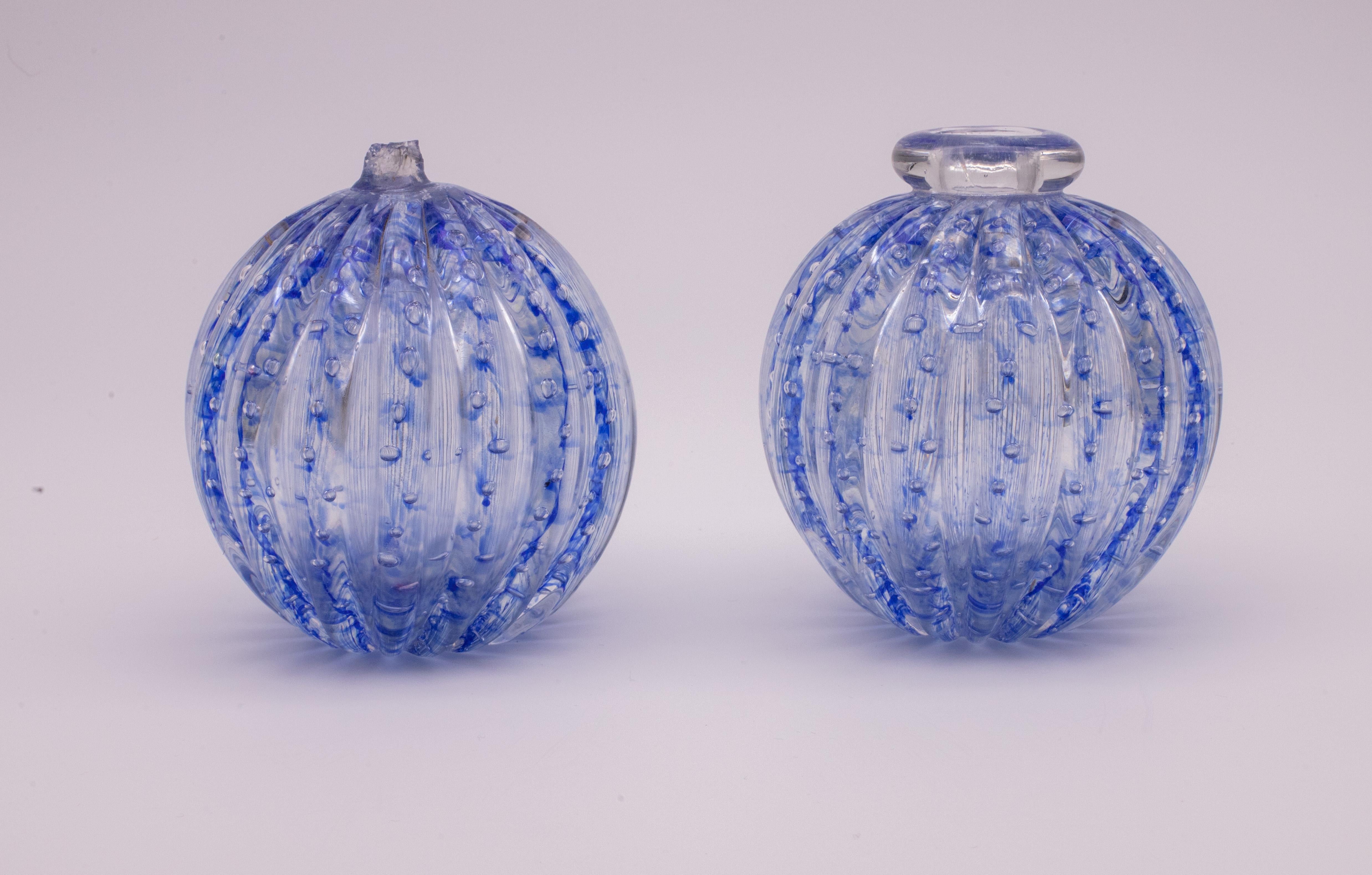 Set of 2 Bubbles Blu Vase by Barovier e Toso, 1950s For Sale 3
