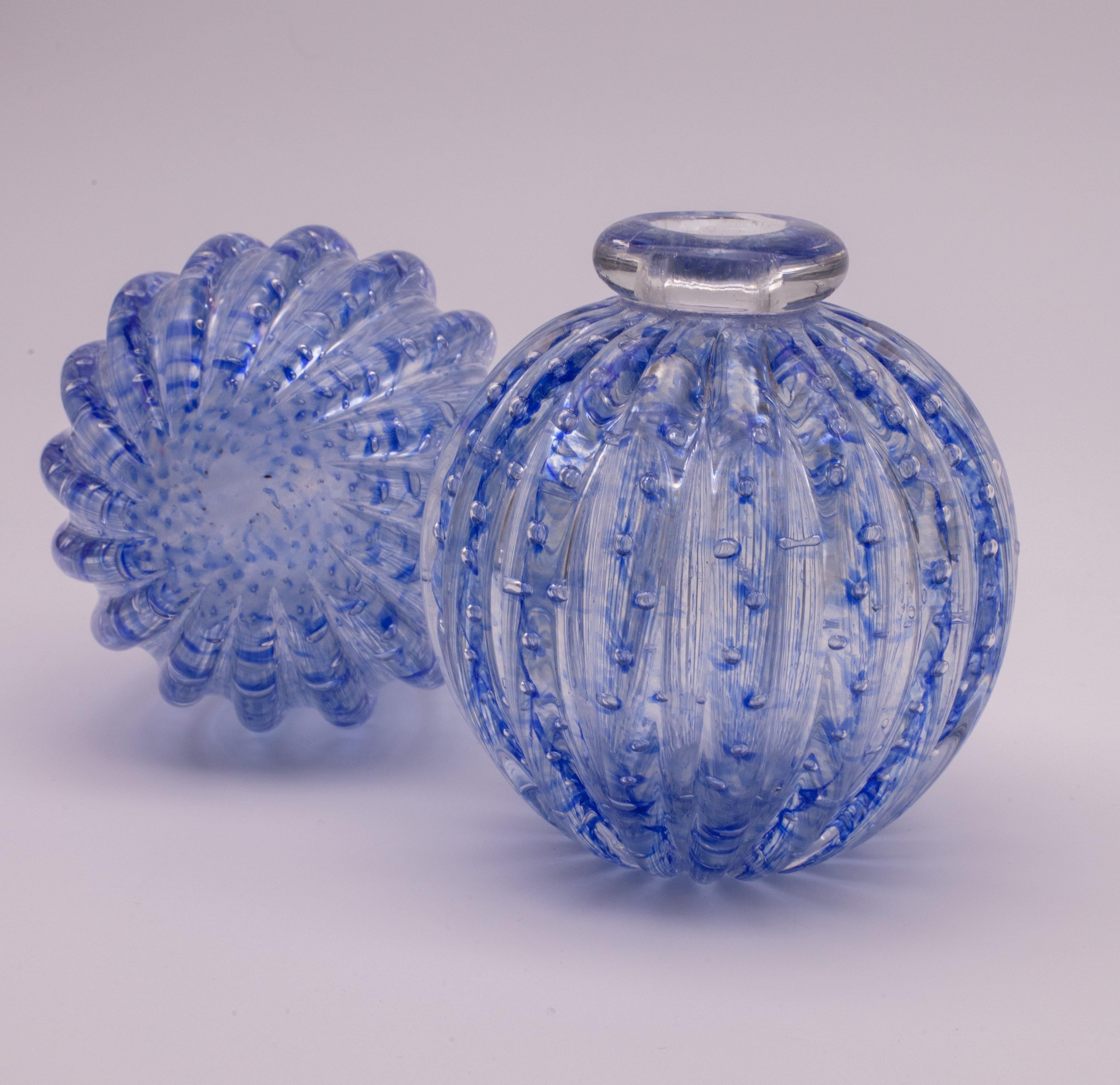 Set of 2 Bubbles Blu Vase by Barovier e Toso, 1950s For Sale 4