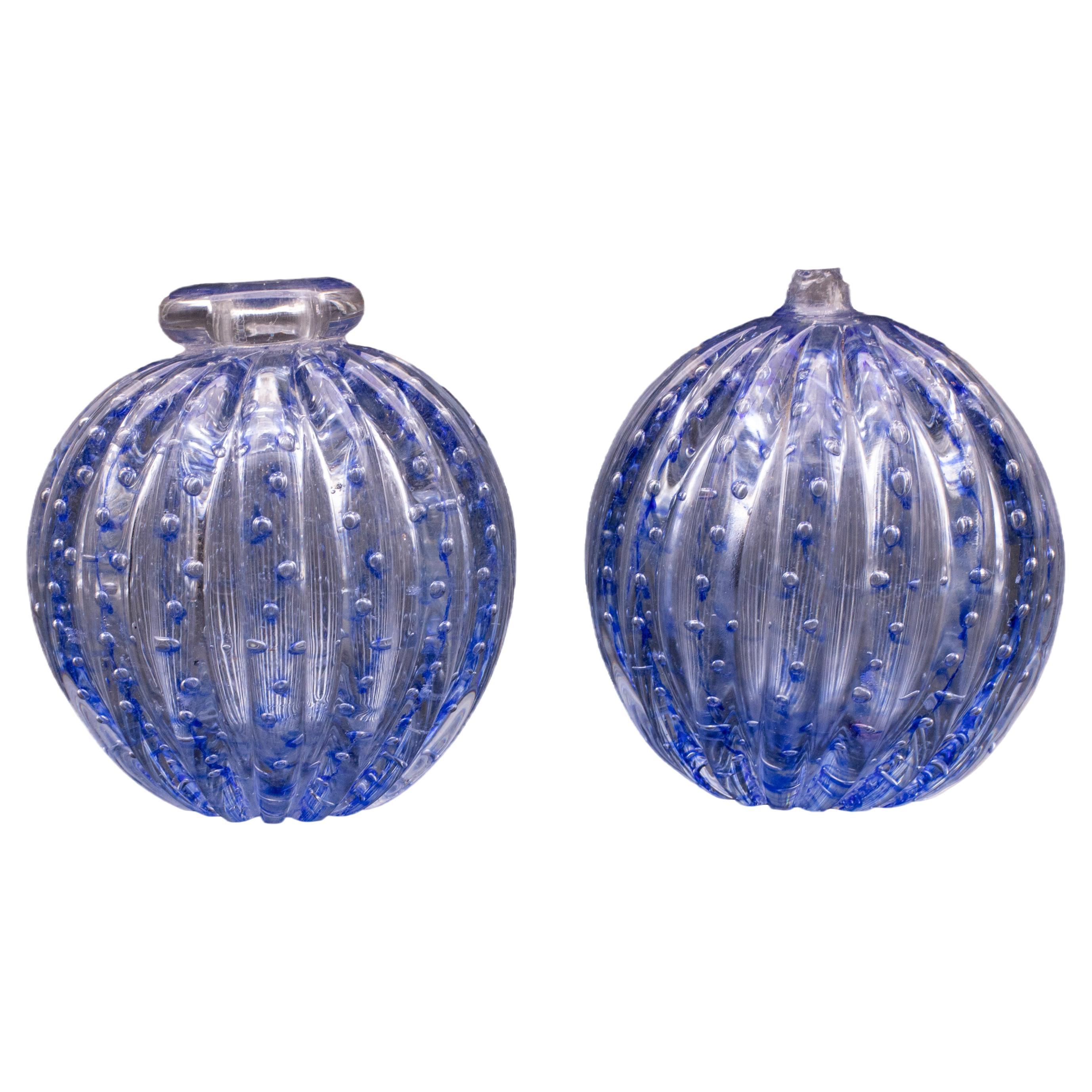 Set of 2 Bubbles Blu Vase by Barovier e Toso, 1950s For Sale