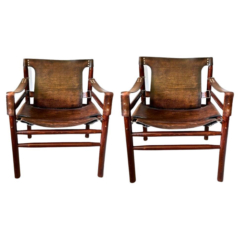 Set of 2 Buffalo Leather Safari Armchairs in the Style of Arne Norell, 1970s