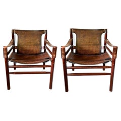 Set of 2 Buffalo Leather Safari Armchairs in the Style of Arne Norell, 1970s