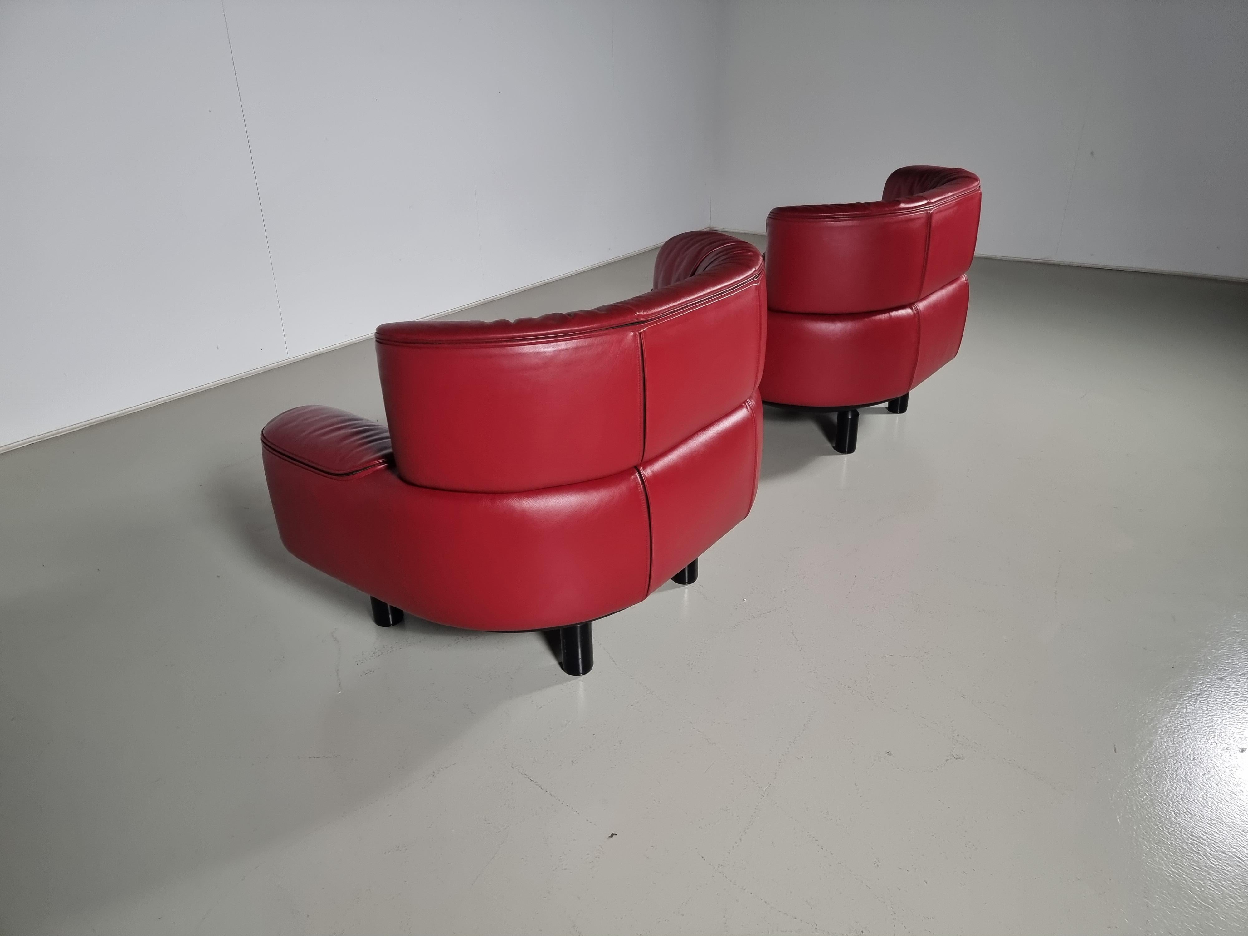 Spectacular and extremely rare set of lounge chairs set designed by Gianfranco Frattini and manufactured by Cassina, Italy 1987. This set is no longer in production and was only produced for 1 year. They are documented in the famous Italian