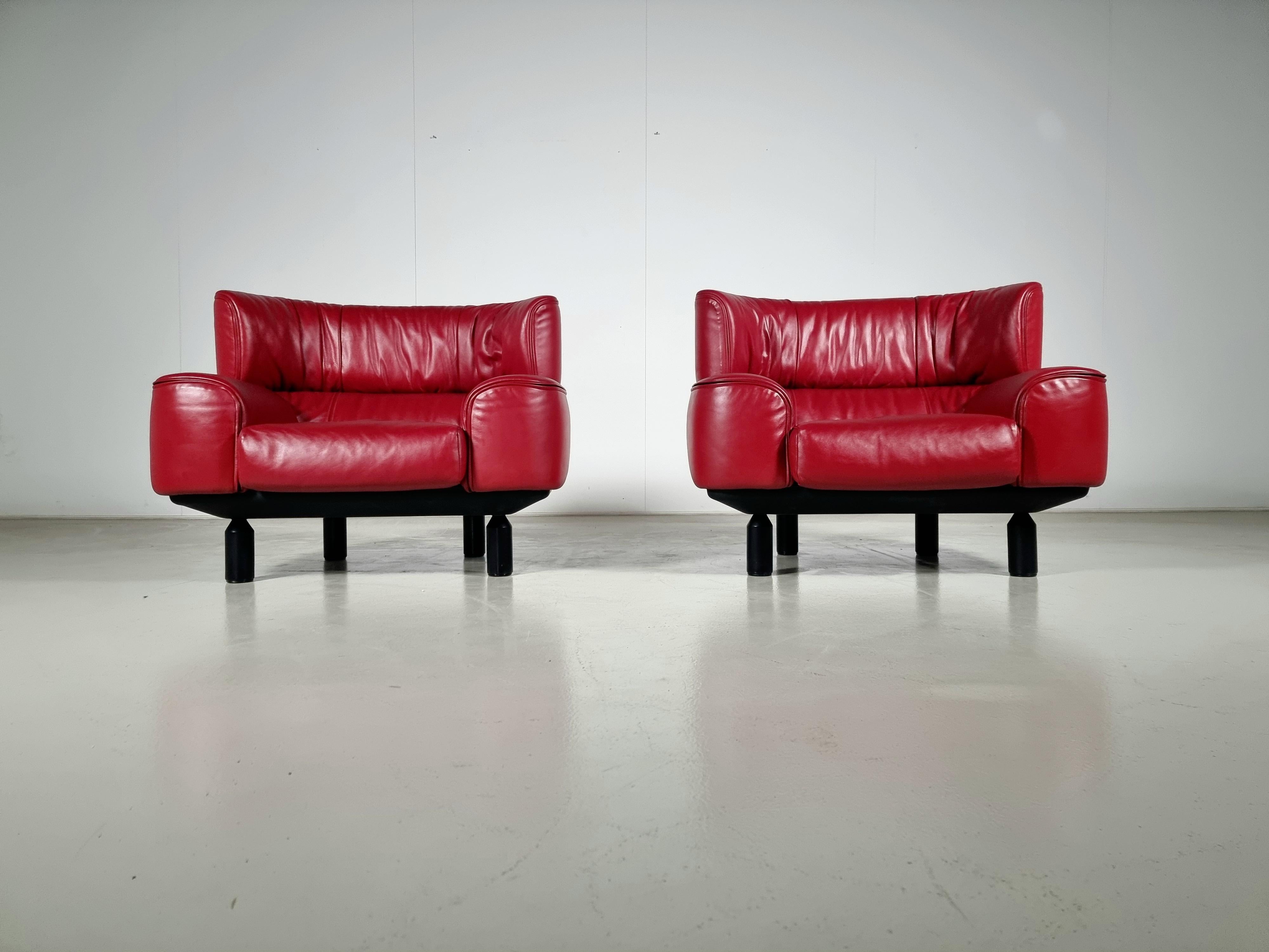 Leather Set of 2  Bull chairs by Gianfranco Frattini for Cassina, Italy, 1987