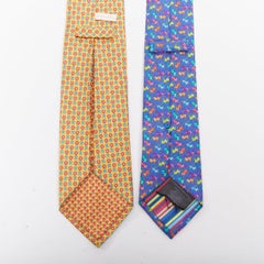 Set of 2 BVLGARI yellow floral ETRO blue monkey print silk neck tie