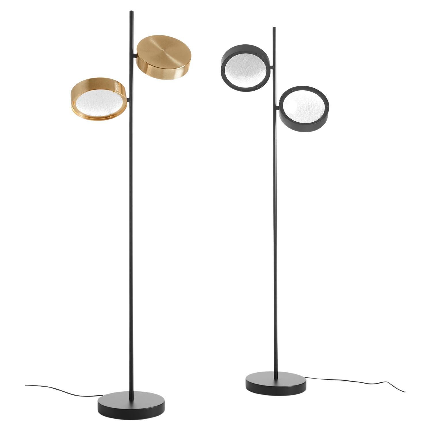 Set of 2 C. Pillet Floor Lamp Berlin 323 Black Matt & Anodic Brass by Oluce