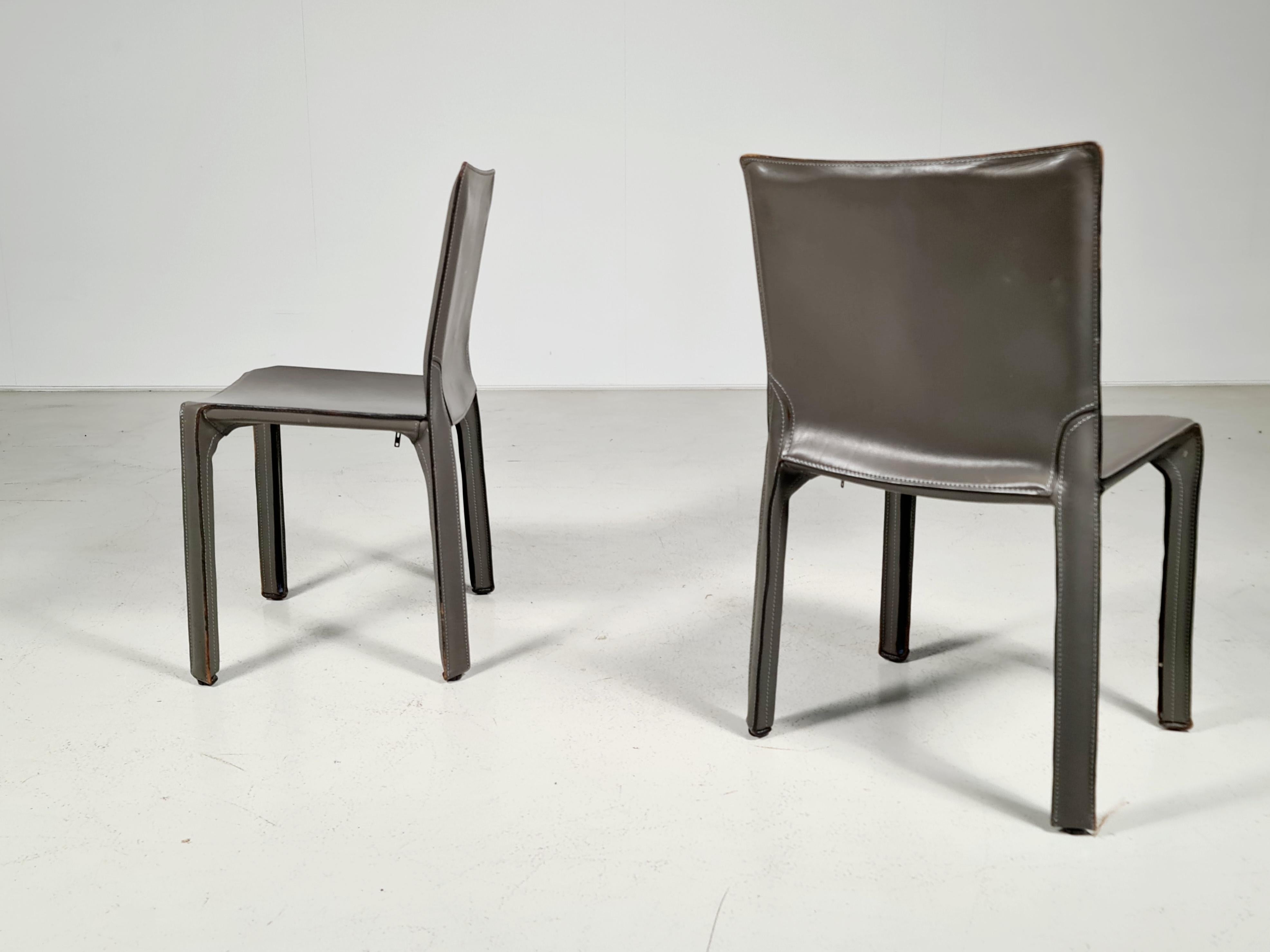 Leather Set of 2 CAB 412 Chairs by Mario Bellini for Cassina, 1980s