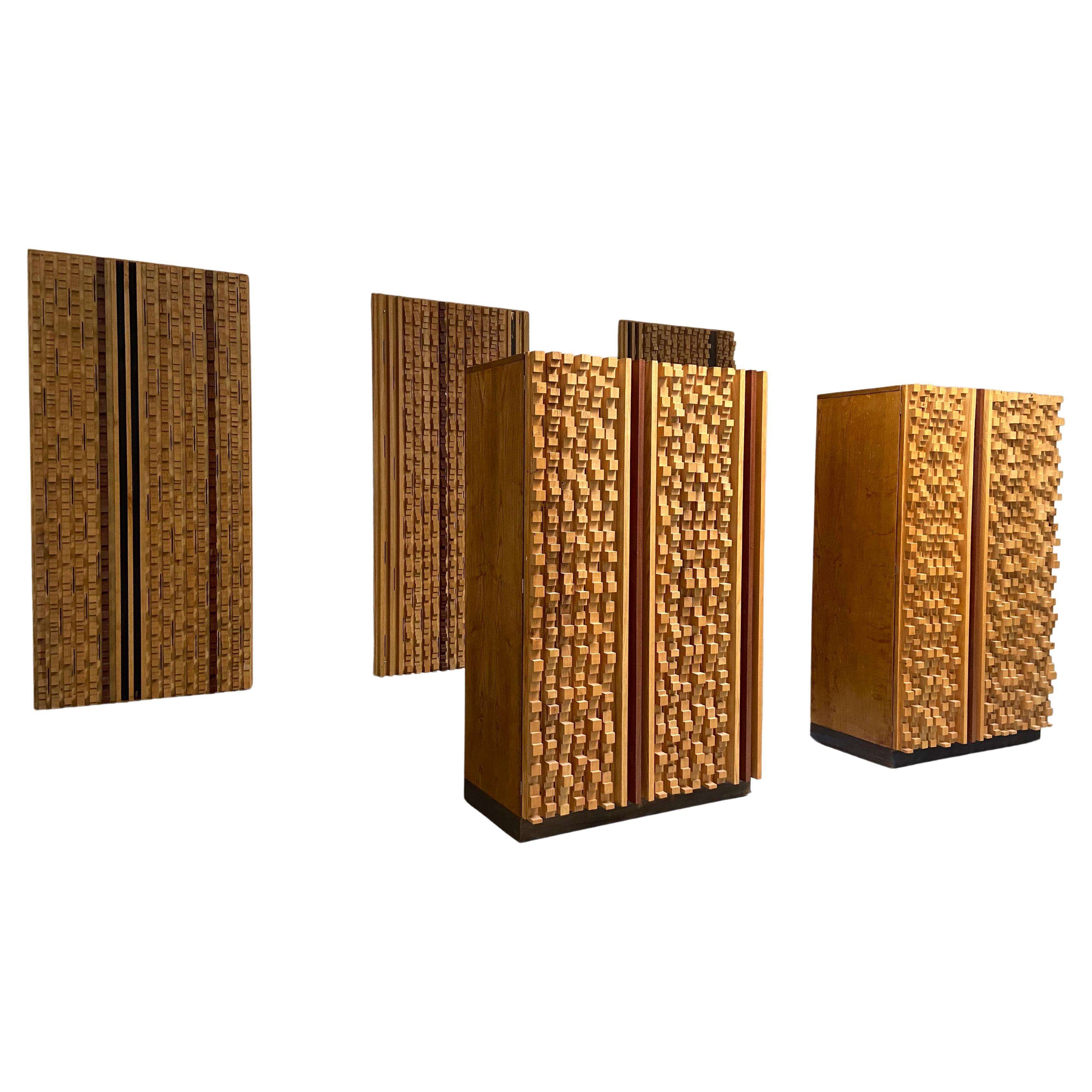 Set of 2 Cabinets and 3 Wall Panels by Stefano d'Amico, Italy, 1974 For Sale