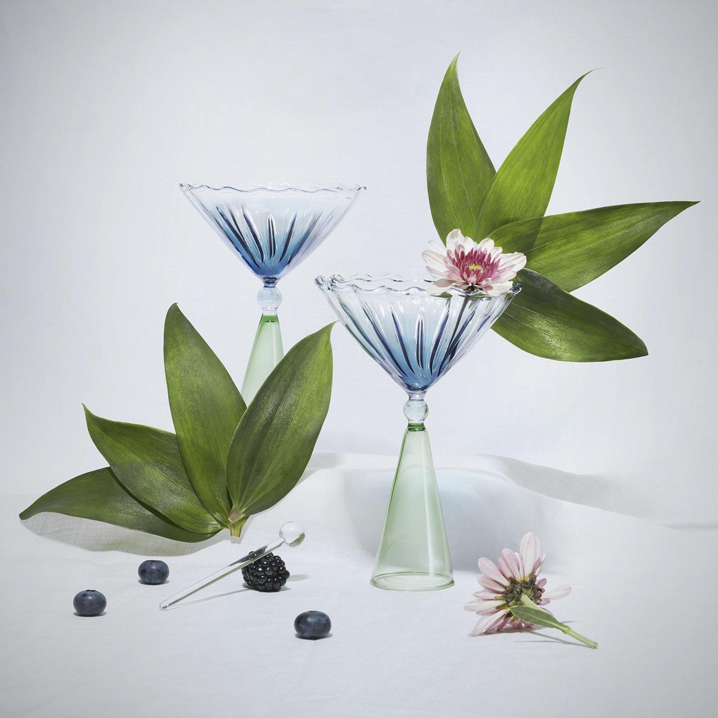 Contemporary Set of 2 Calypso Blue and Green Martini Glasses by Serena Confalonieri For Sale