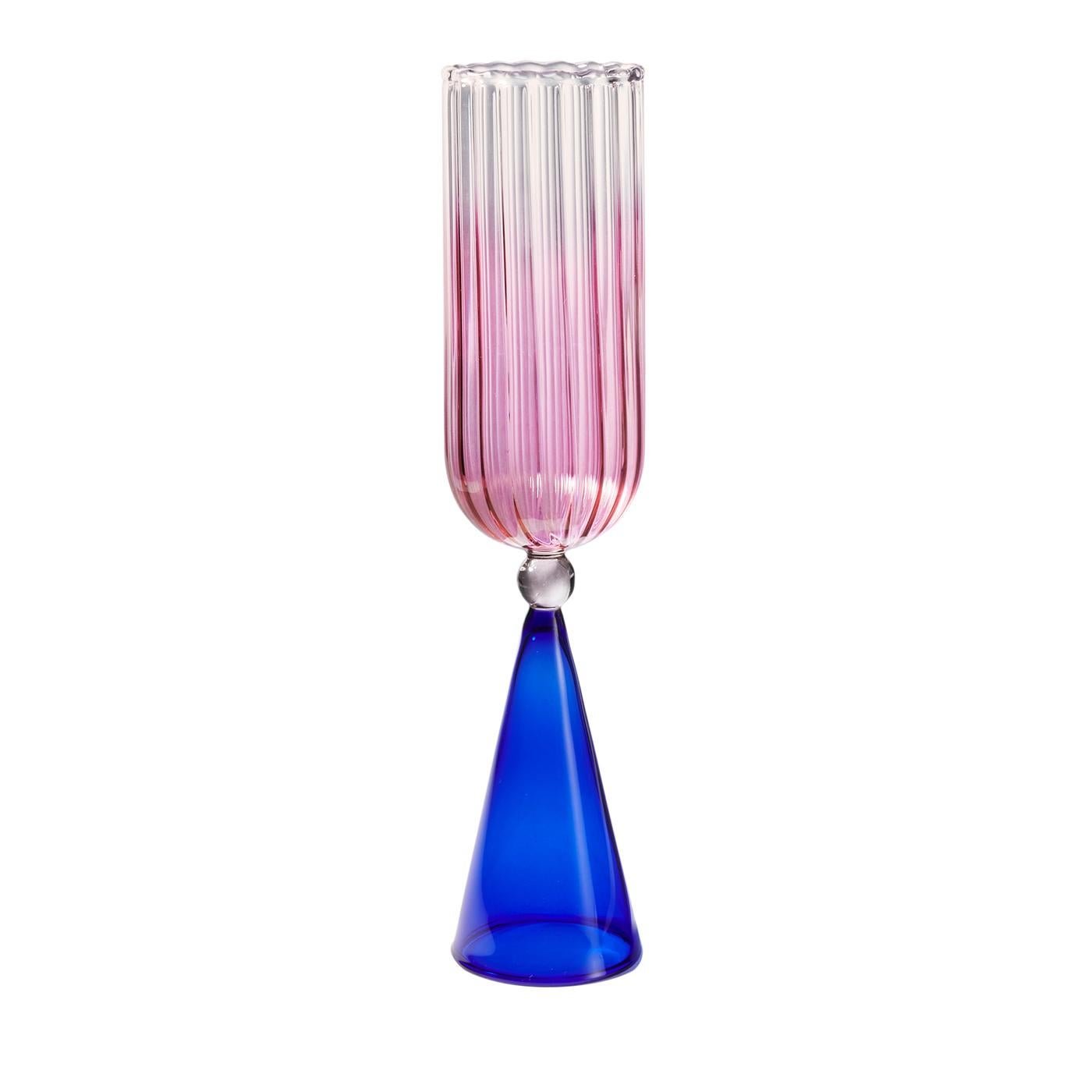 Glass Set of 2 CALYPSO BLUE-PINK FLUTES by Serena Confalonieri For Sale