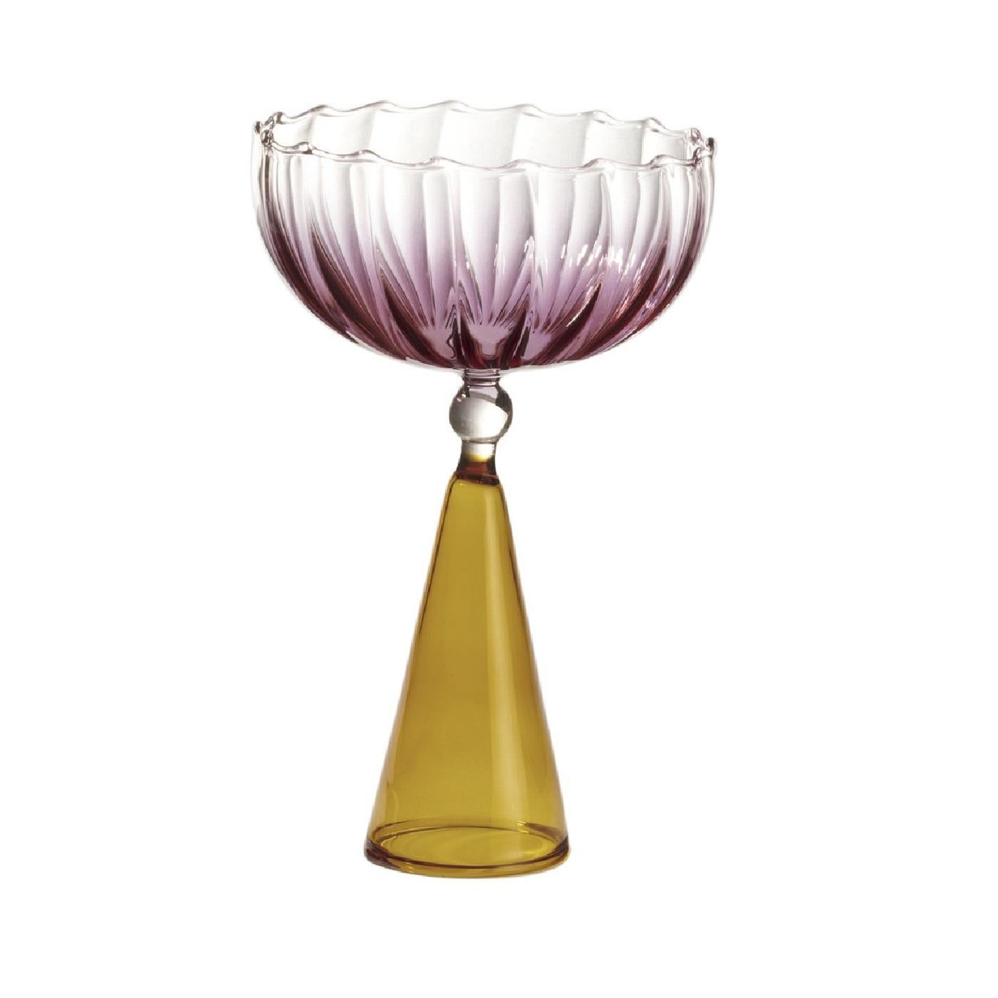 Contemporary Set of 2 Calypso Pink and Amber Wine Glasses by Serena Confalonieri For Sale