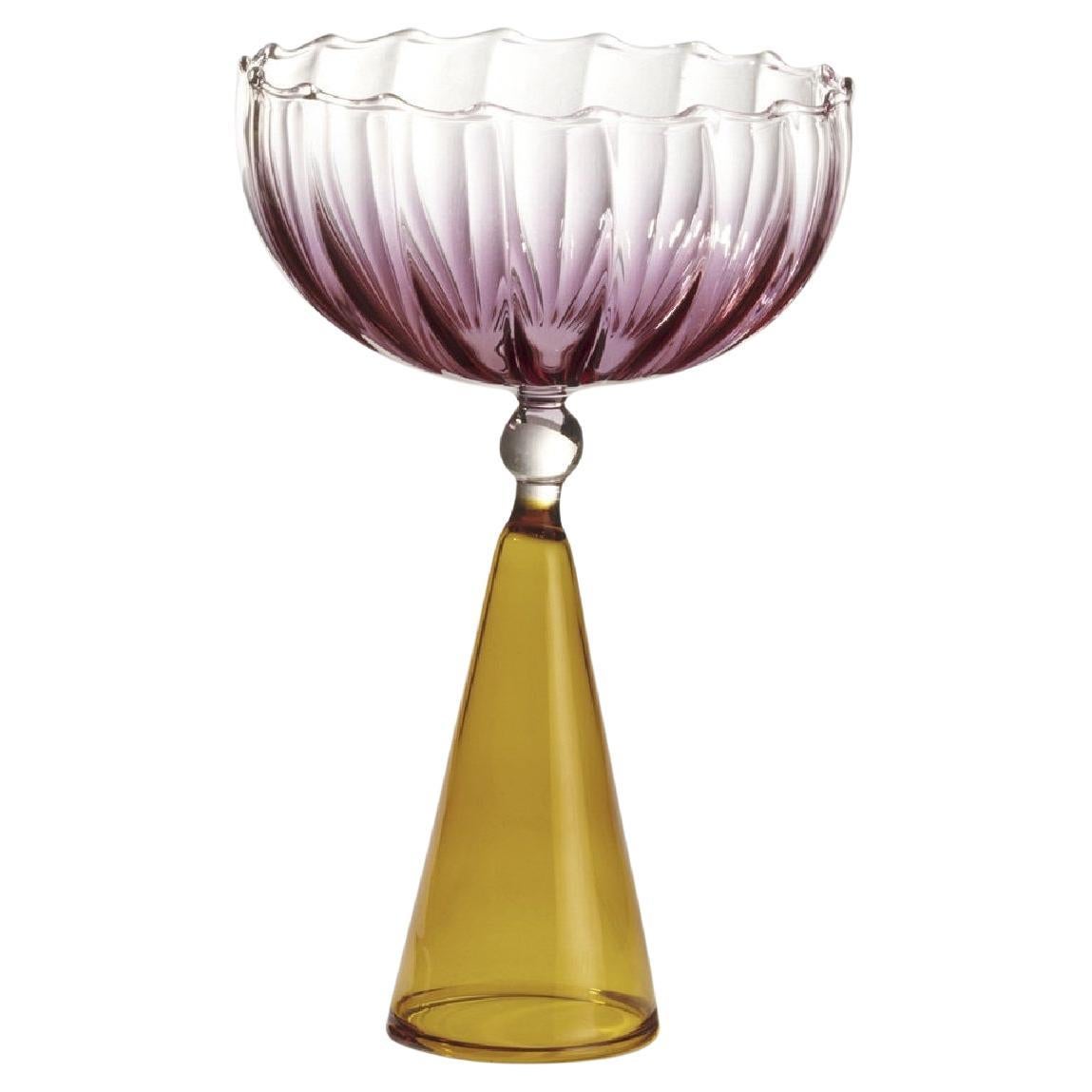 Set of 2 Calypso Pink and Amber Wine Glasses by Serena Confalonieri