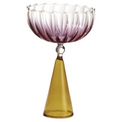 Set of 2 Calypso Pink and Amber Wine Glasses by Serena Confalonieri