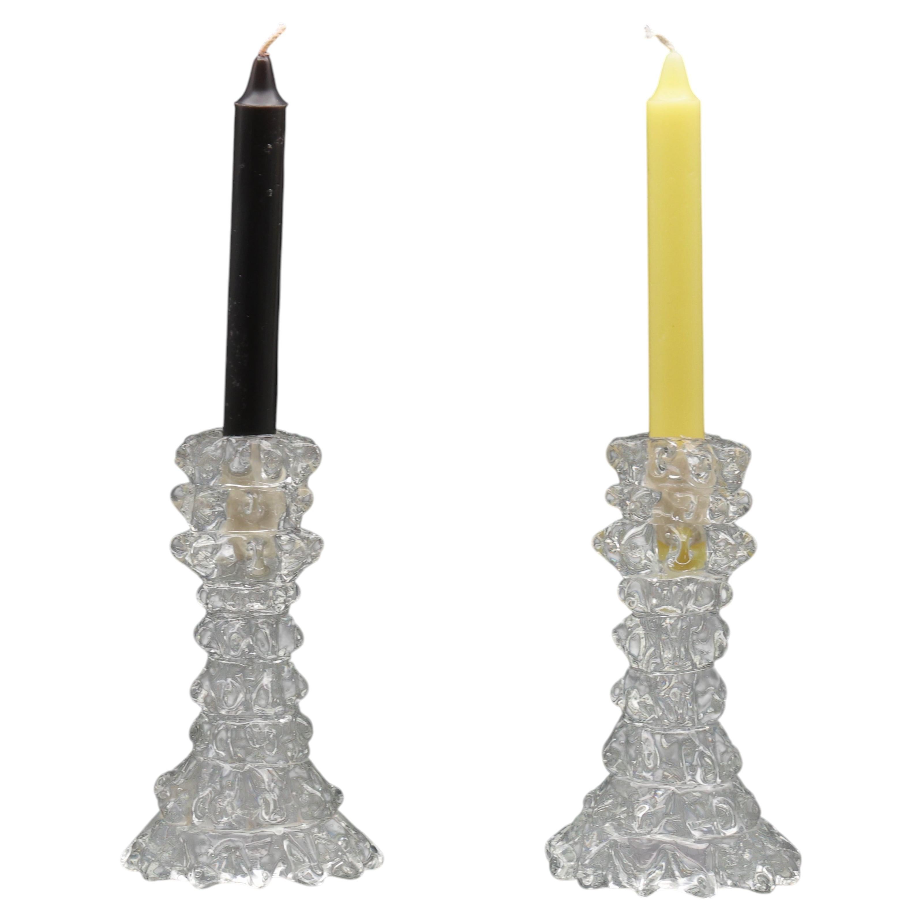 Set of 2 Candle holder in Murano Rostrato Glass by Barovier e Toso, 1950