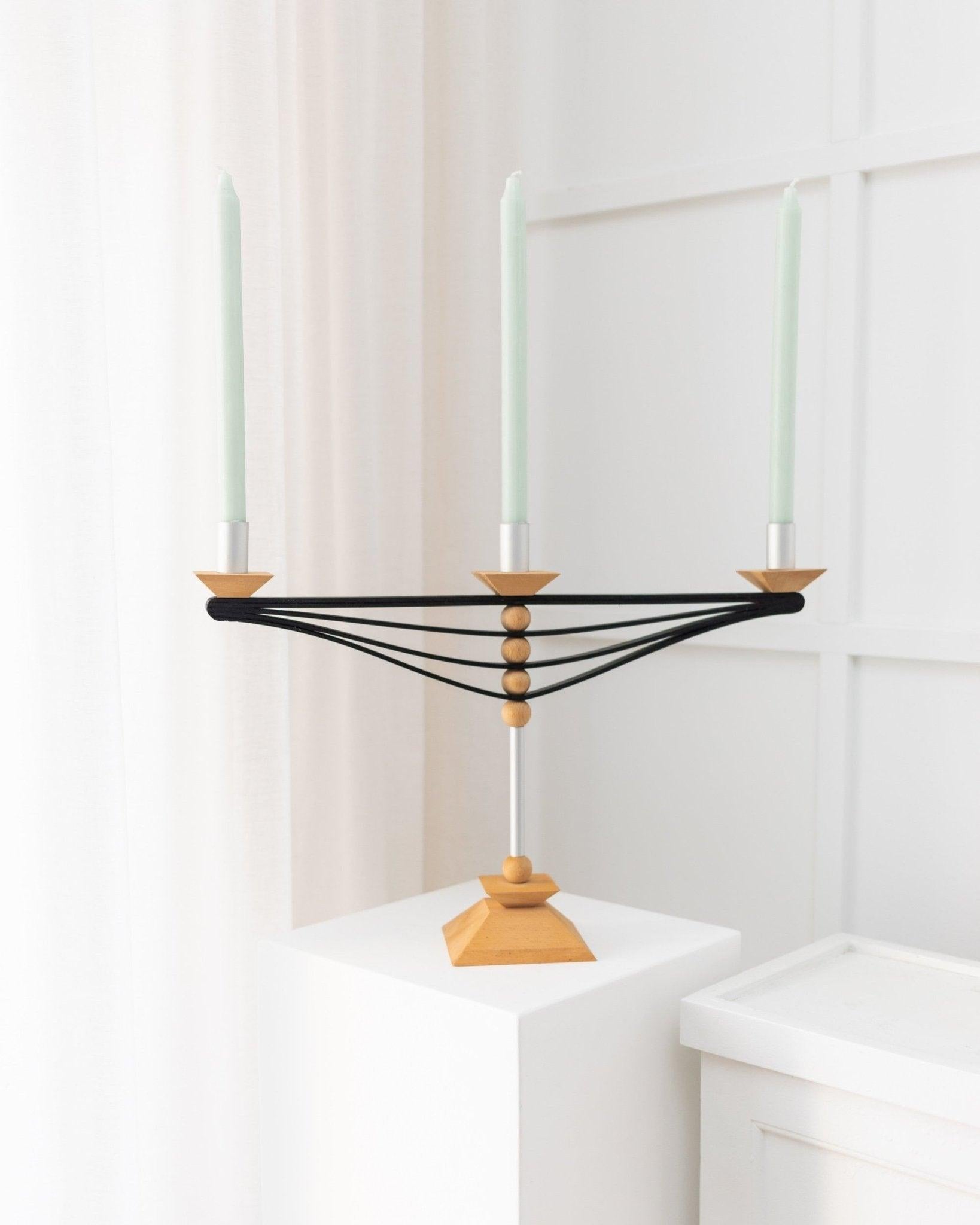 2er-Set Kerzenständer aus Holz und Aluminium Italien, 1970er Jahre im Zustand „Gut“ im Angebot in Montecalvoli, IT