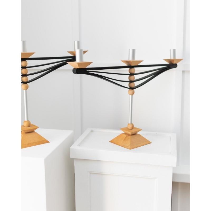 2er-Set Kerzenständer aus Holz und Aluminium Italien, 1970er Jahre im Angebot 2