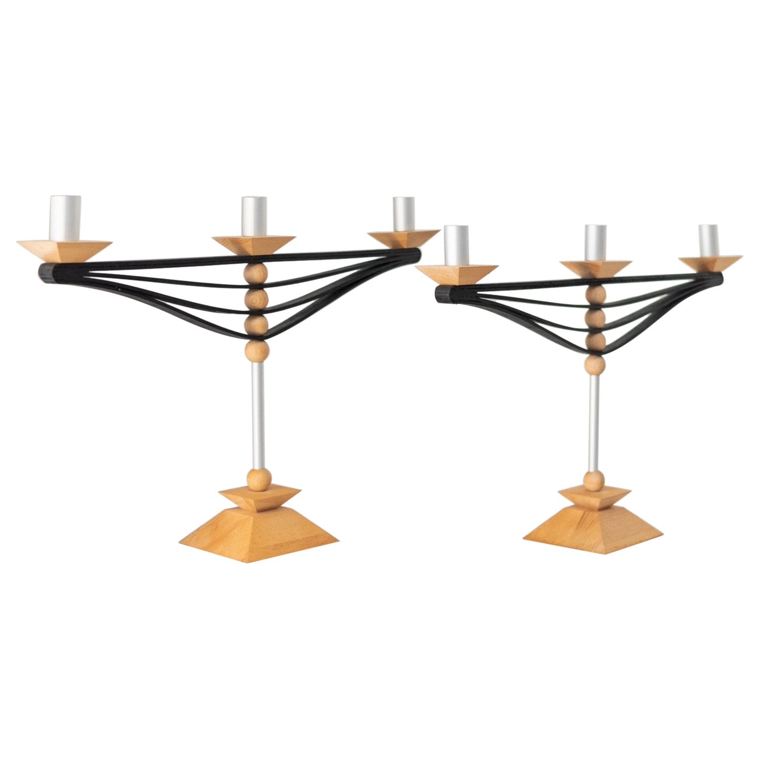 Set di 2 portacandele in Wood e alluminio, Italia, anni
70