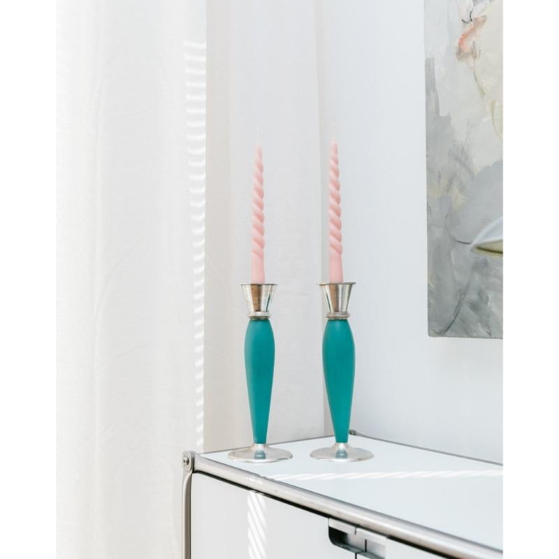 Metal Set of 2 Candleholders Postmodern Retro Memphis Style, 2000 For Sale