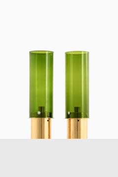 Set of 2 Candlesticks in Brass and Glass by Hans-Agne Jakobsson, 1960s
