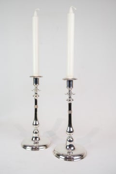 Set Of 2 Candlesticks Made In Silver Plated Brass, Stamped By I.P.O Hansen