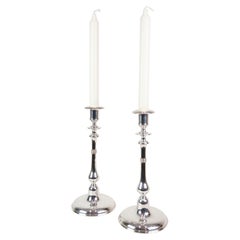 Antique Set Of 2 Candlesticks Made In Silver Plated Brass, Stamped By I.P.O Hansen