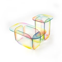 Set of 2 Candy Dichroic Glass Coffee Table Sculpted by Studio-Chacha