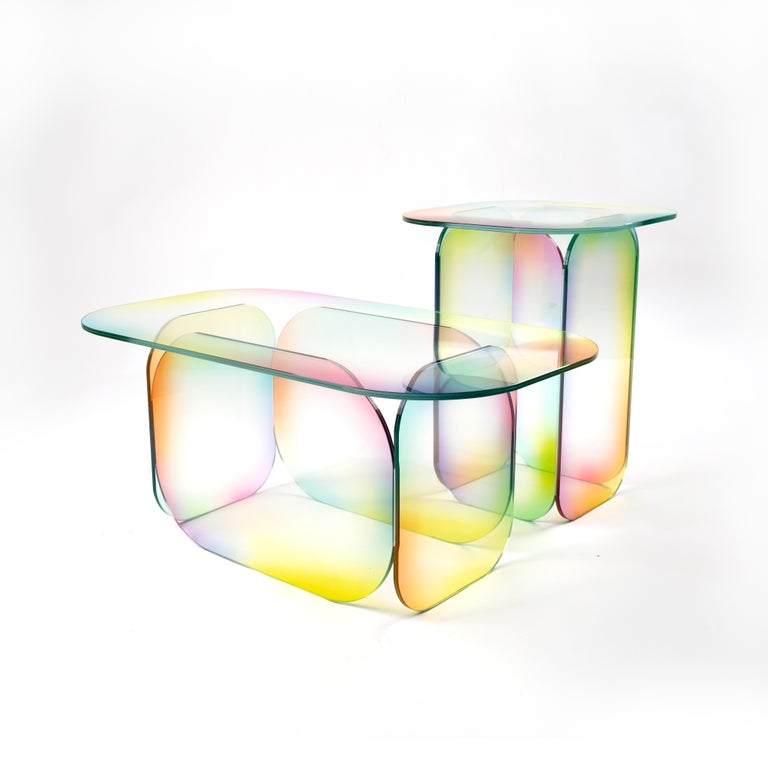 Modern Set of 2 Candy Dichroic Glass Coffee Table Sculpted by Studio-Chacha For Sale